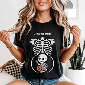 Custom Maternity Halloween Shirt, Pernalized Skeleton  , Halloween Pregnancy T Shirt, Funny Mommy To Be Gift, Trick Or Treat Top