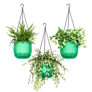 Bamworld 3-Piece 6.5-Inch Transparent Self-Watering Hanging Planters with Drainage Holes, Hooks, Chains, Water Monitor, Hanging Flower Baskets for Indoors, Outdoors, Spider Plants, Emerald House Planters