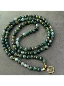 108 moss agate beads 8mm round natural agate handmade mala beads moss agate bracelet necklace inner peace vintage ladies fashion bohemian jewelry accessories holiday gift