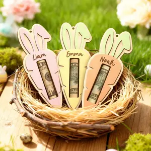 Personalized Carrot Money Holder, Custom Easter Basket Name Tag, Unique Wooden Gift for Kids & Teens, Fun Easter Keepsake, Easter Gift, Easter Basket Ideas 2026, Easter Basket Stuffers for Kids