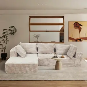 Plush Flannel L-Shaped Sectional Sofa with Chaise – Comfort Living Room Boneless Couch