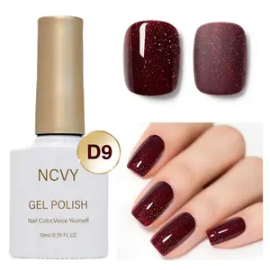 NCVY Burgundy Red Glitter Gel Nail Polish, Nail Care, Manicure, 10ml/0.35oz. Long-lasting, removable UV/LED gel polish with rich, vibrant color. Easy for beginners to use, perfect for DIY nail art at home. A gift for spring and summer. HEMA-Free