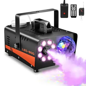 8 LED RGB Effect Lights with Fog Machine, Disco Ball, 600w Smoke Output, Auto Spray Function, Perfect for Halloween, Christmas, Weddings, Parties