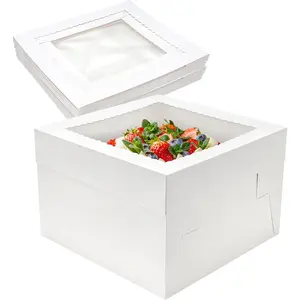 Cake Box with Window, 5 Counts Square Cheesecake Bakery Box, Cake Baking Box for Cakes, Pies, Wedding, Birthday Party