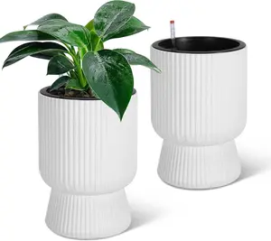 14.2" Planters Set of 2 - Premium Quality Tall Planters with Water Level Monitors, Hidden Water Storage Tank for Self-Watering, with Easy Water and Fertilizer Inlet, for Indoor and Outdoor Use