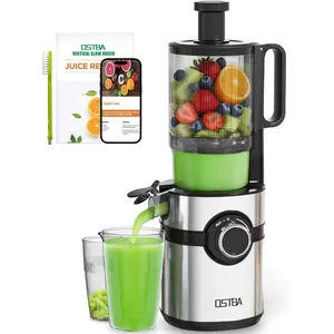 Cold Press Juicer, OSTBA Juicer Machine with 5'' Large Feed Chute for Whole Vegetables and Fruits, Juice Maker with Self Feeding, High Juice Yield, Easy to Clean, Black