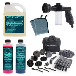 MOTIVITY Ultimate Car Wash & Detailing Kit - Includes Car Wash Soap, Snow Foam, Ceramic Washes, Spray Nozzle, 21-Piece Detailing Kit, and 2 Microfiber Cloths