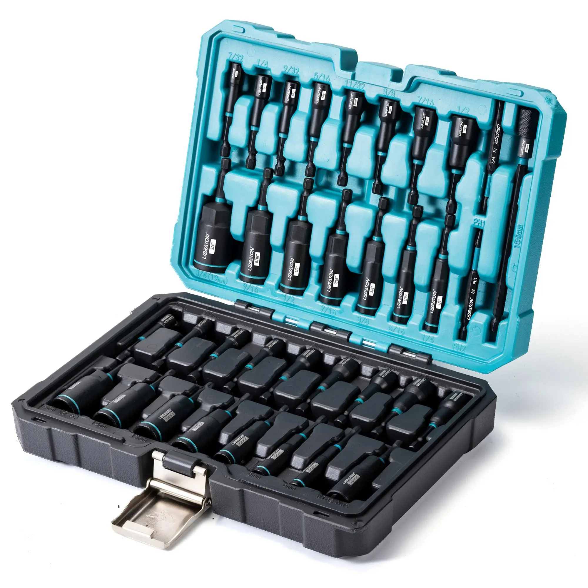 Libraton Magnetic Nut Driver Set,fathersdaygift,  35Counts Impact Driver Bit Set, Deep Nut Driver Set, Metric & SAE Nut Driver for Impact Drill, Wing Nut Driver, Quick-release Bit Holder, Drill Bit PH1 PH2, with Toolbox