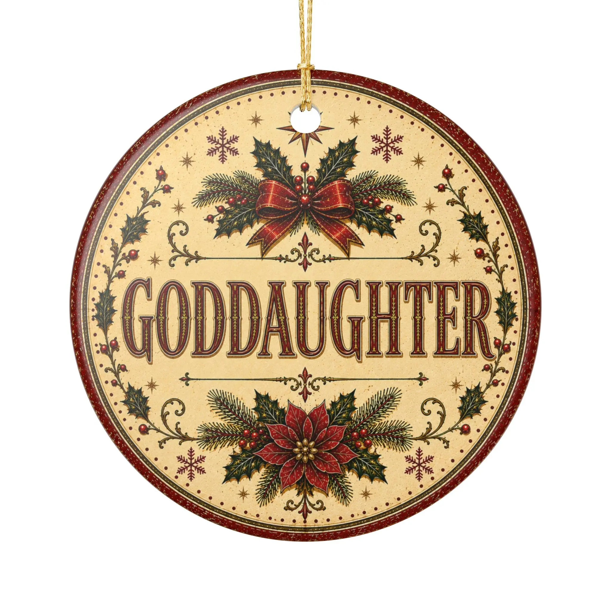 Goddaughter Christmas Ornament Ceramic Decoration | Poinsettia Holly Holiday