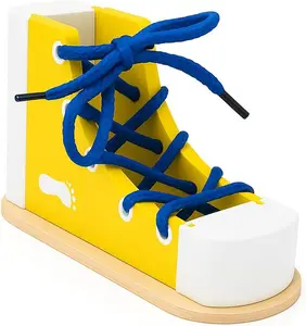 Learn to Tie Shoes for  with Wooden Lacing Shoe Tying  Shoe Tying Practice Kit with Wooden Toys Yellow