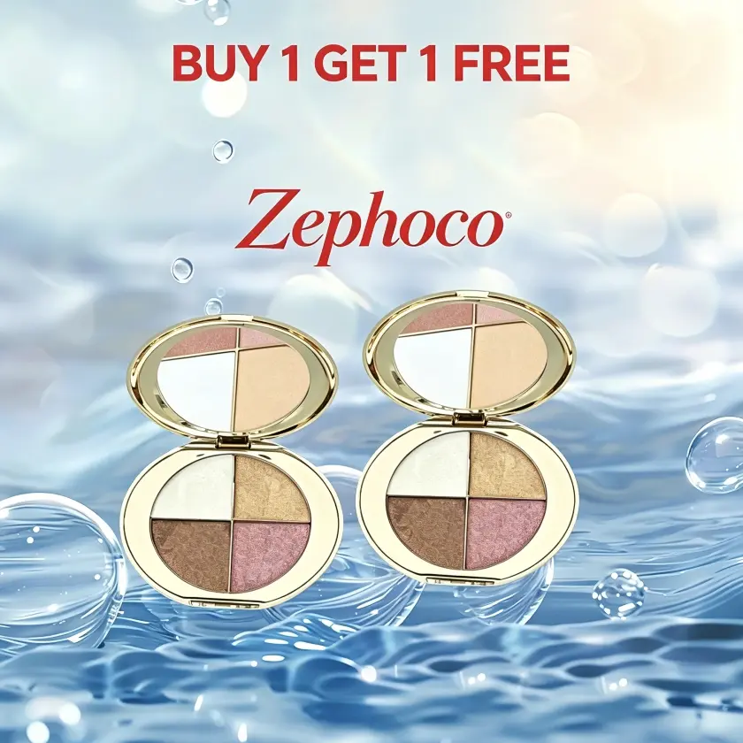 [Buy 1 Get 1 Free] zephoco 4-in-1 Radiant Eye & Cheek Palette - Eyeshadow, Blush & Highlighter Shimmer Powder All-in-One Makeup Cosmetic Radiance diamond texture Smooth