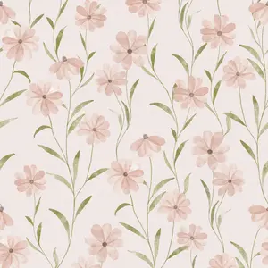 17.3"x118" Pink Floral Wallpaper Daisy Flower Nursery Wallpaper Peel and Stick Self Adhesive Contact Paper Pink and Green Leaf Wall Paper Removable Stick on Wall Decor Renter Friendly