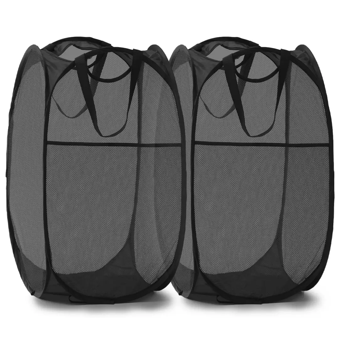 LMMAKE 1PC/2PCS Portable Pop-Up Laundry Basket, Collapsible Mesh Hamper with Side Pockets, Reinforced Handles, Foldable Clothes Storage for Homes, Dorms