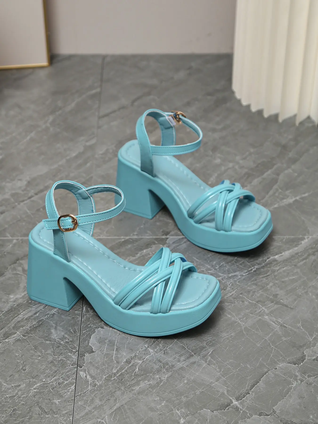 Women's Fashionable Cross Strap Heeled Sandals, Casual Comfortable High Heel Sandals for Daily Wear, Trendy All-match Platform Sandals for Women & Girls