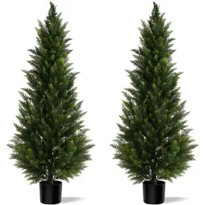 3/4/5Ft 2pack Artificial Cedar And Cypress Wood Courtyard Front Porch Decoration Simulation Plants Boxwood Christmas xmas