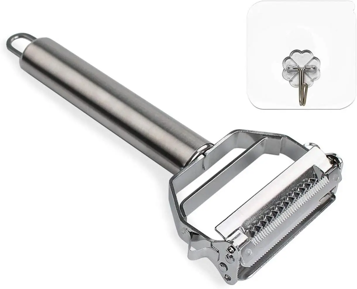 Vegetable Peeler，Stainless Steel 2 in 1 Julienne Vegetable Peeler Perfect for Carrot Potato Melon Gadget Vegetable Fruit (Silver)