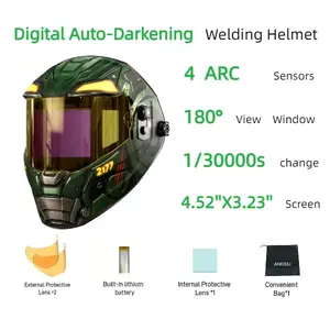 ANDELI 180° Panoramic Auto-Dimming Welding Mask, upgraded optical clarity, extra-large size 4.53 inches × 3.23 inches, with side-view function, solar/rechargeable battery powered, ultra-clear design weighing only 560g, a perfect welding helmet Weldingmask