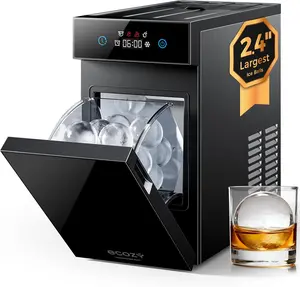 ecozy 2.4" Clear Ice Ball Maker with CrystalFlux Technology, Minimal Footprint Sphere Ice Maker with 8H Timer, 1 pcs in 40 Mins, 32 pcs/Day, Self-Cleaning for Home Bar Whiskey & Bourbon
