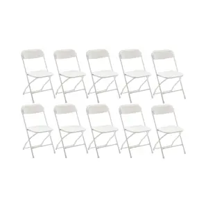 BTExpert White Plastic Folding Chair Steel Frame for Office Wedding Kitchen Dining School - Set of 10