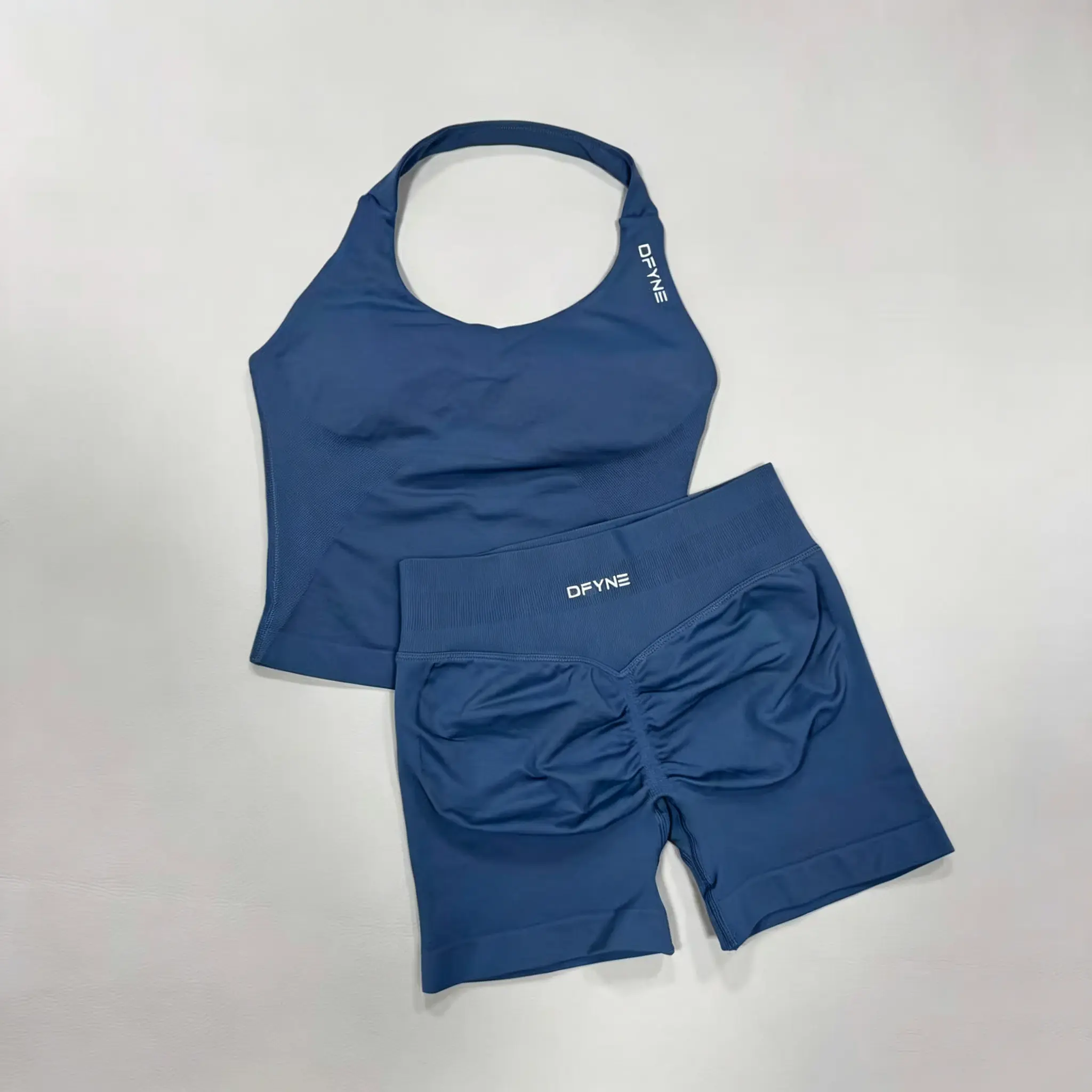 Women's 2-Piece Compression Gym Wear Set, DFYNE Matte Short-Sleeve Sports Top & High-Rise Tummy Control Butt Lift Shorts, Non-Sheer Female Set for Gym, Weight Training, Women's Gym Wear