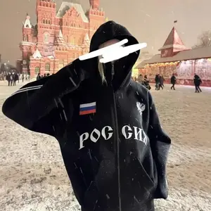 Russia Hot Sale Vintage Double Zip Hoodies Y2K Clothes Men Hip Hop Lettering Graphic Oversized Hoodies Sweatshirts Casual Jacket Menswear Tops