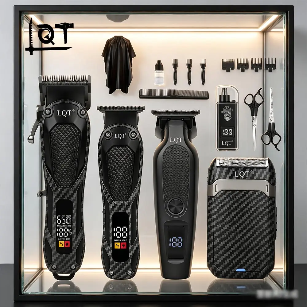 LQT 5-in-1 Cordless Clipper for Men - ABS Barber Equipment with Adjustable Head, Detail Trimmer, Nose Hair Trimmer, Foil Shaver, LCD Display, USB Rechargeable 5V Portable Tool for At-Home Haircut, Beard Care (Adjust Settings Included), Usb Port