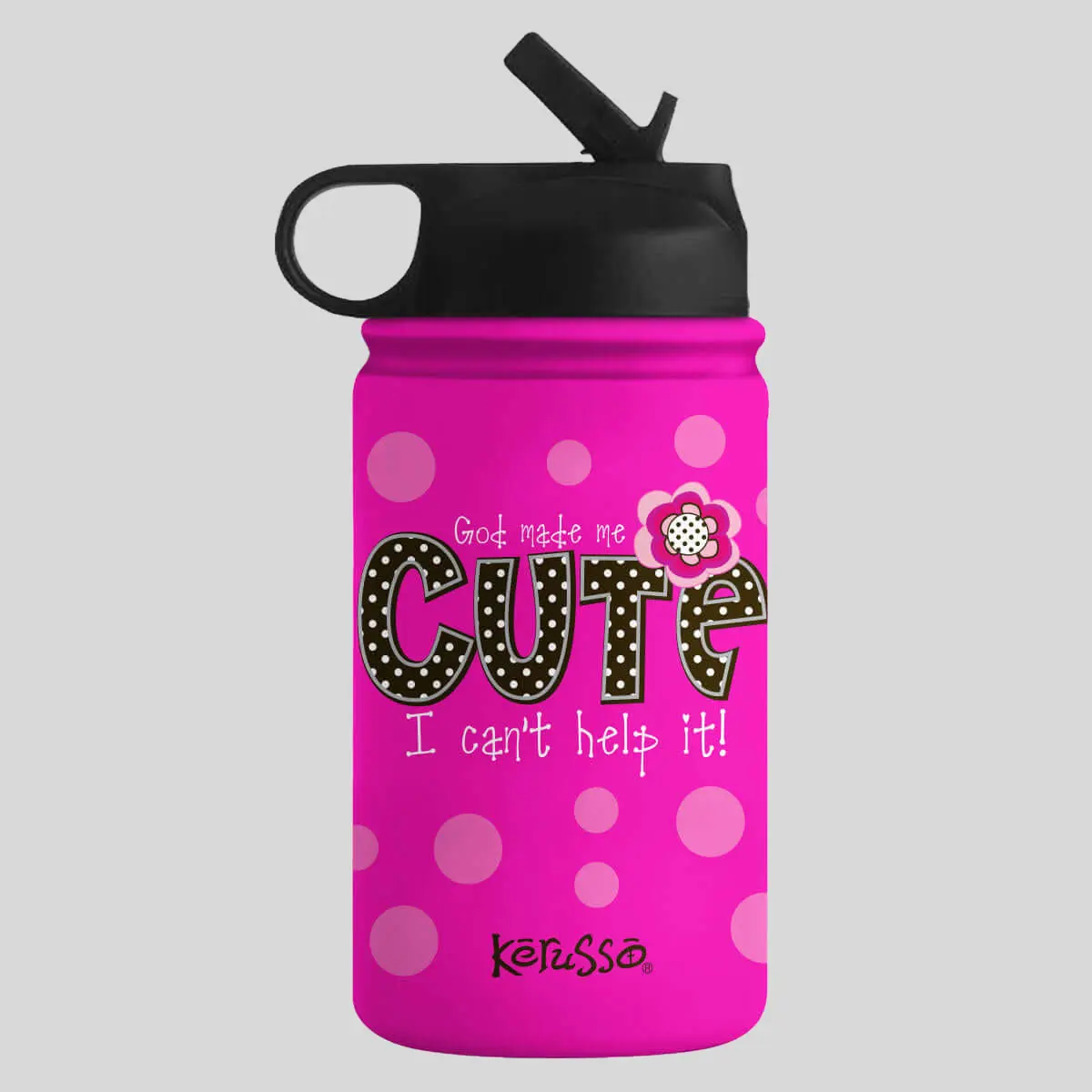 Stainless Steel Kids Water Bottle with Straw, 12 oz Cute Pink Sport Bottle for Girls with Lid, Dual-Walled & Sweat Free, Water Bottles