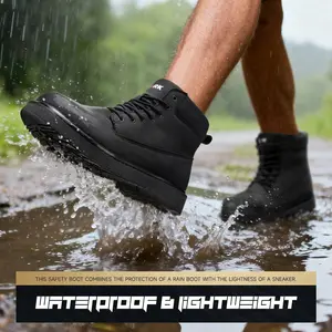 LARNMERN Men's Winter Waterproof Work Boots Genuine Leather Warm Lightweight Slip-Resistant Anti-Slip Durable Sole Comfortable Fit