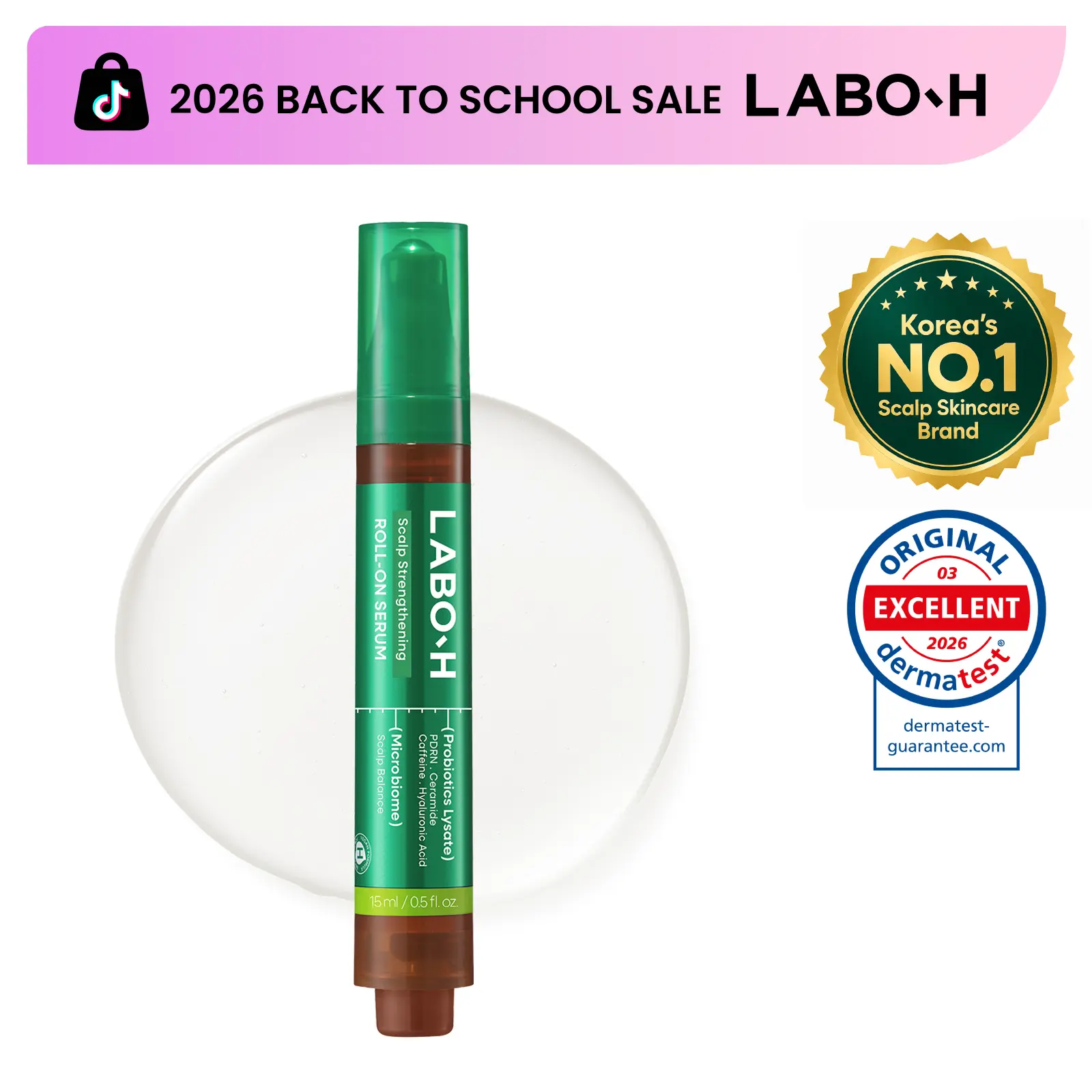 LABO-H Scalp Strengthening Roll-on Serum | PDRN for Hair Growth | Anti-Loss Treatment | Vegan | Korean Haircare