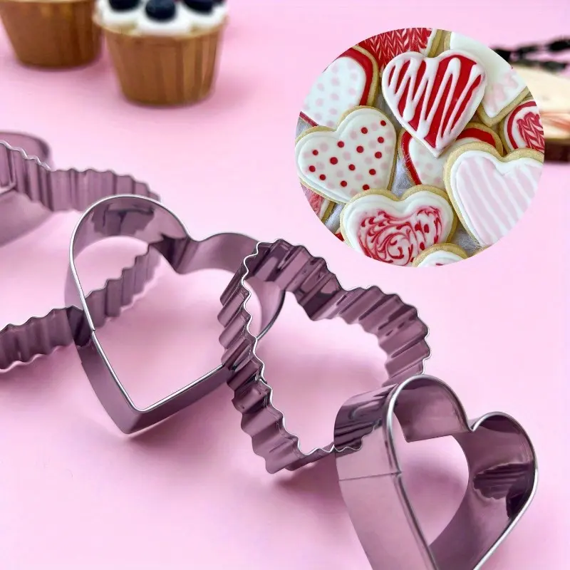 5pcs/set, Heart Shaped Biscuit Cutters, Stainless Steel Pastry Cutter Set, Love Biscuit Molds, Baking Tools, Baking Utensils, Kitchen Accessories, Cookiecutters, Cookie Cutters Home, Baking Utensils Supplies