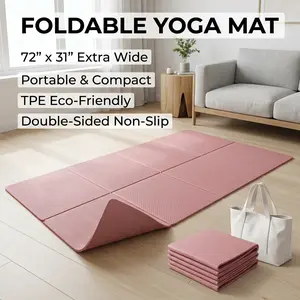 Rug Foldable Non Slip Yoga Mat Extra Wide Thick TPE Mat Portable Lightweight High Density Foam Workout Mat For Indoor Outdoor Sports Rest Relaxation