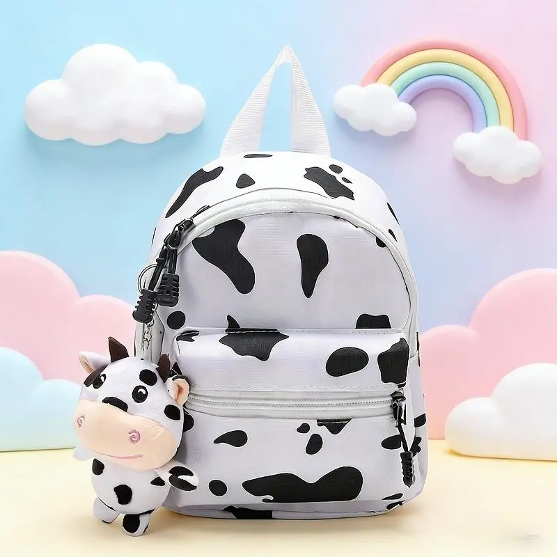 Mini backpack, cow pattern backpack, outdoor travel messenger bag, women's bag, gift-giving goods, full of design sense, photography props, daily versatility, commuting application, comfortable and durable, fashion trend