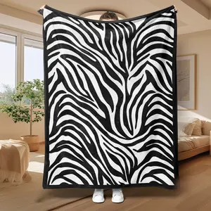 Luxurious Zebra Print Flannel Blanket, Soft Warm Polyester Throw, Home Decor, Bed Sofa Office Travel Camping, All Seasons