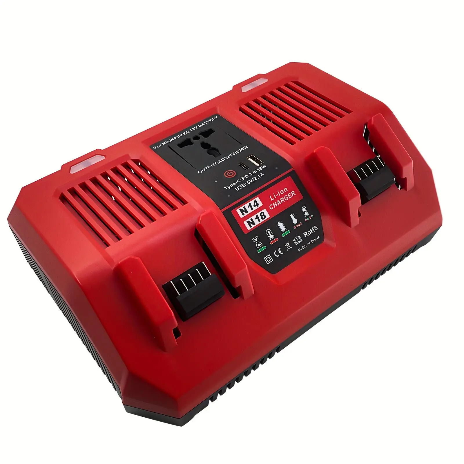 Milwaukee M18 Dual-Slot Rapid Charger, 6.0Ah Power Tool Accessory Replacement with 18V 5.0A Output, 100V-240V AC Compatibility, Built-In & Charger Diagnostic Programs, CE Certified for 18V XC Lithium Batteries (Batteries Sold Separately)