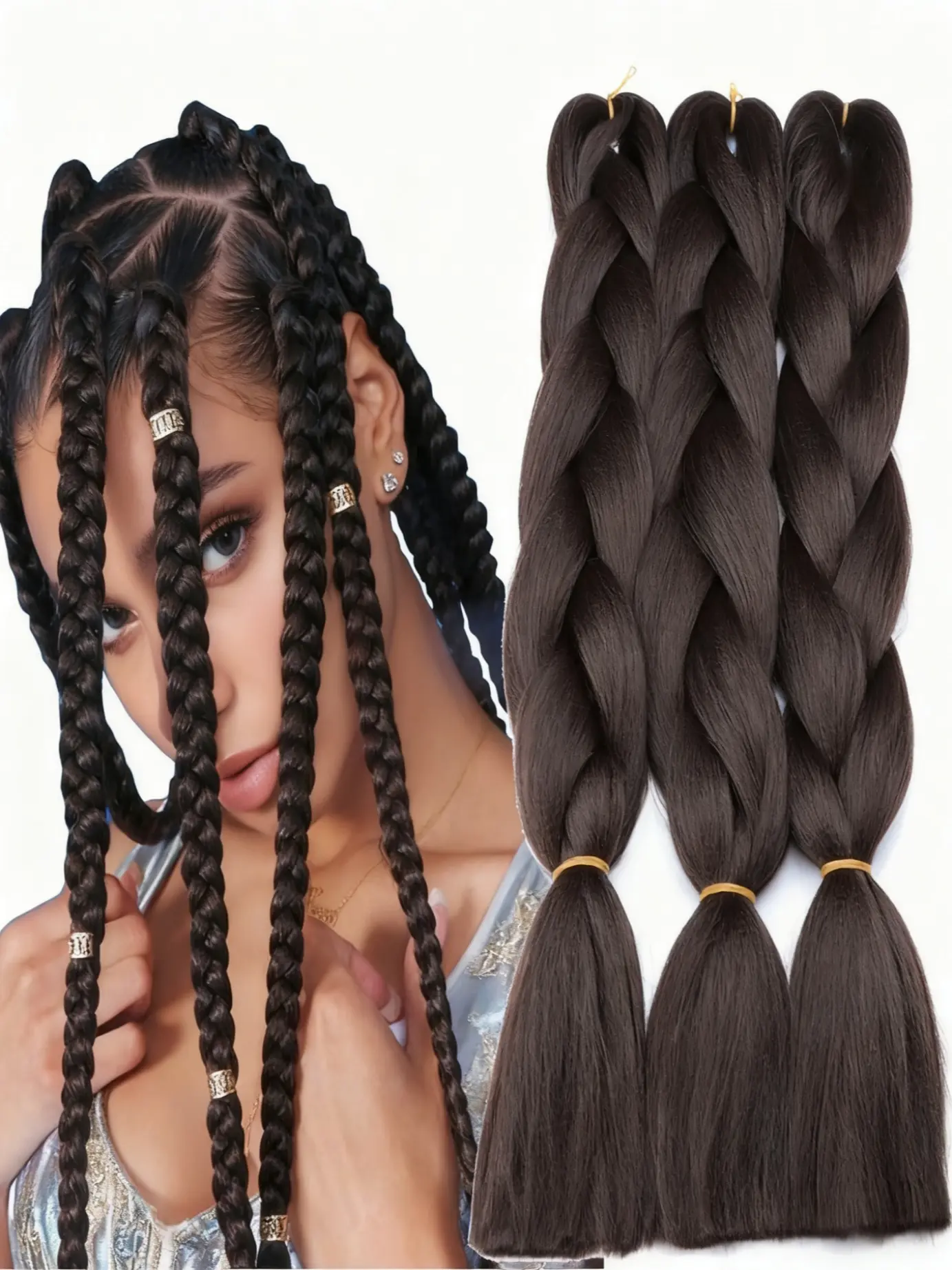 Women's Fashion Synthetic Fiber Hair Accessories Set, Heat Resistant Giant Braids, 3-Piece Durable Hair Extensions Kit