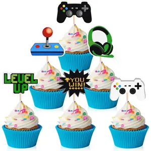 F-PSD25 60 Pcs Video Game Themes Cake Toppers 6 Styles Cupcake Picks Decorations for Kids Gaming Birthday Fans Party Favors Ornaments