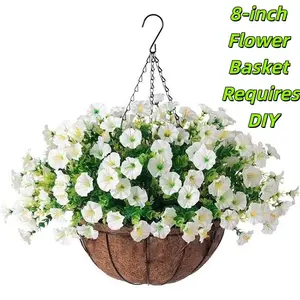 8-Inch Artificial Hanging Flower Basket, Swinging Planter, UV-Resistant Silk, Outdoor Spring Decor, Realistic Fake Flowers for Porch and Garden