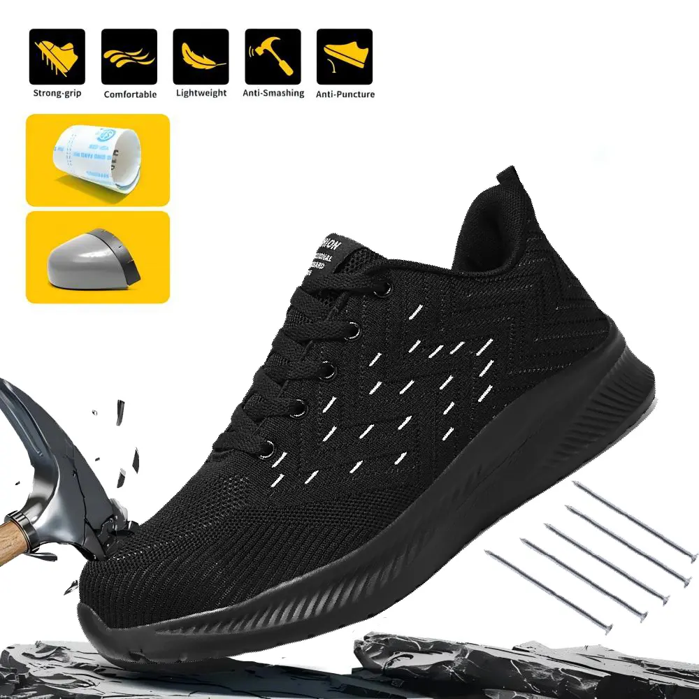 Minimalist Polka Dot Safety Shoes - Round Toe Knit Footwear for Outdoors with Kevlar Midsole and Slip-Resistant Outsole, Laces, Classic, Fashion, Athletic, Water Resistant, Fashion Safety Shoes, Work & Safety Footwear