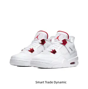 Retro Mid-Top Sneakers in All-White Leather with Metallic Red Lace Locks, Tongue Details, and Visible Air Cushioning