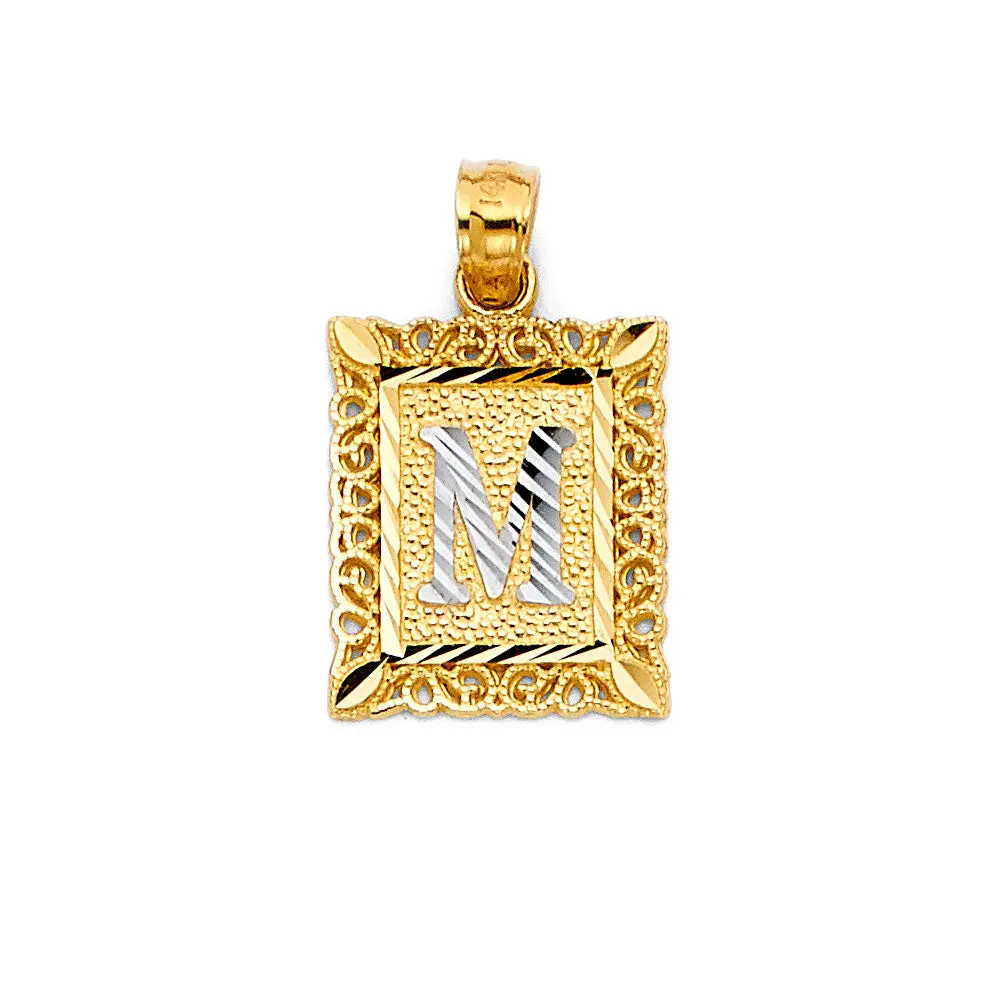 14K Two-Tone Small Square Initial Pendant 14K Two-Tone Small Square Initial Pendant