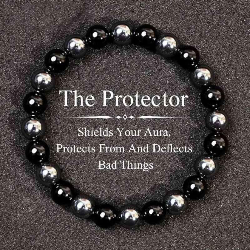 Veliora Gift B Protection Black Tourmaline & Hematite Bracelet – Grounding Energy Shield | 8mm Unisex Crystal Beads | Daily Wear Gift Retro Round Earrings Set initial necklaces men Adjustable Heart Rate Couples