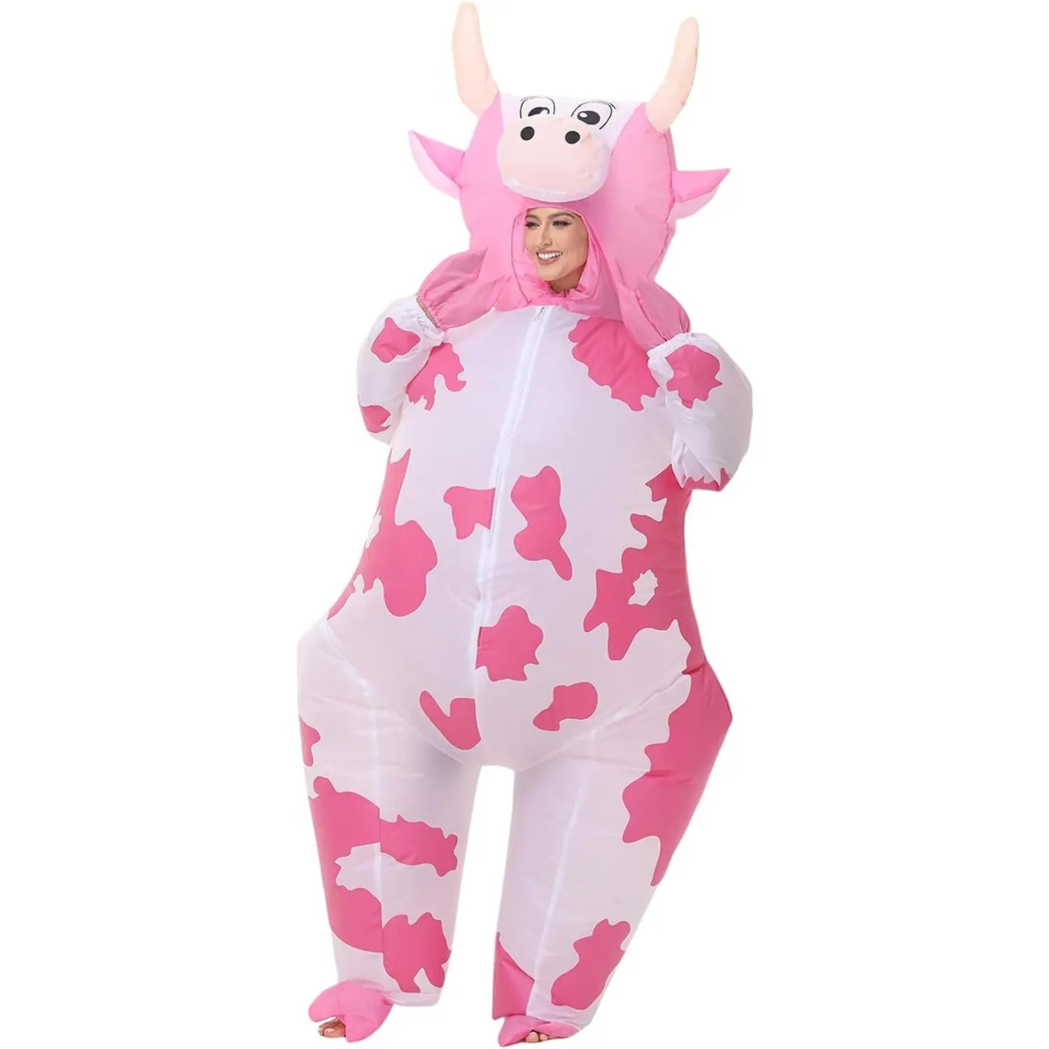 Adults' Inflatable Cow Costume, Funny Loose-Fitting Polyester Clothes with USB Built-in Fan, Cow Pattern Cosplay Gear for Halloween, Inflatable Suit, Menswear
