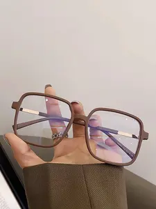 Unisex Square Frame Tr90 Anti-Blue Light Half-Metal Glasses, Stylish Square Frames, Casual Daily Wear, All Seasons, Fda Registered, Hexing Guangzhou