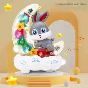 Moon Bunny Rabbit Toy Car 8x6x4 Interactive Musical with Dazzling Lights & Transparent Gears for Baby & Toddler Toys