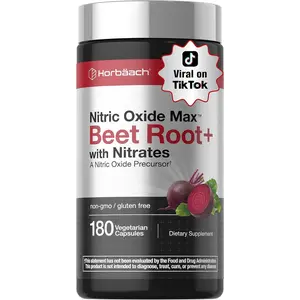 Horbaach Nitric Oxide Beet Root Dietary Capsules, 180 Count, with Nitrates & Precursor, Vegetarian, Non-GMO, Gluten-Free Supplement for Men & Women