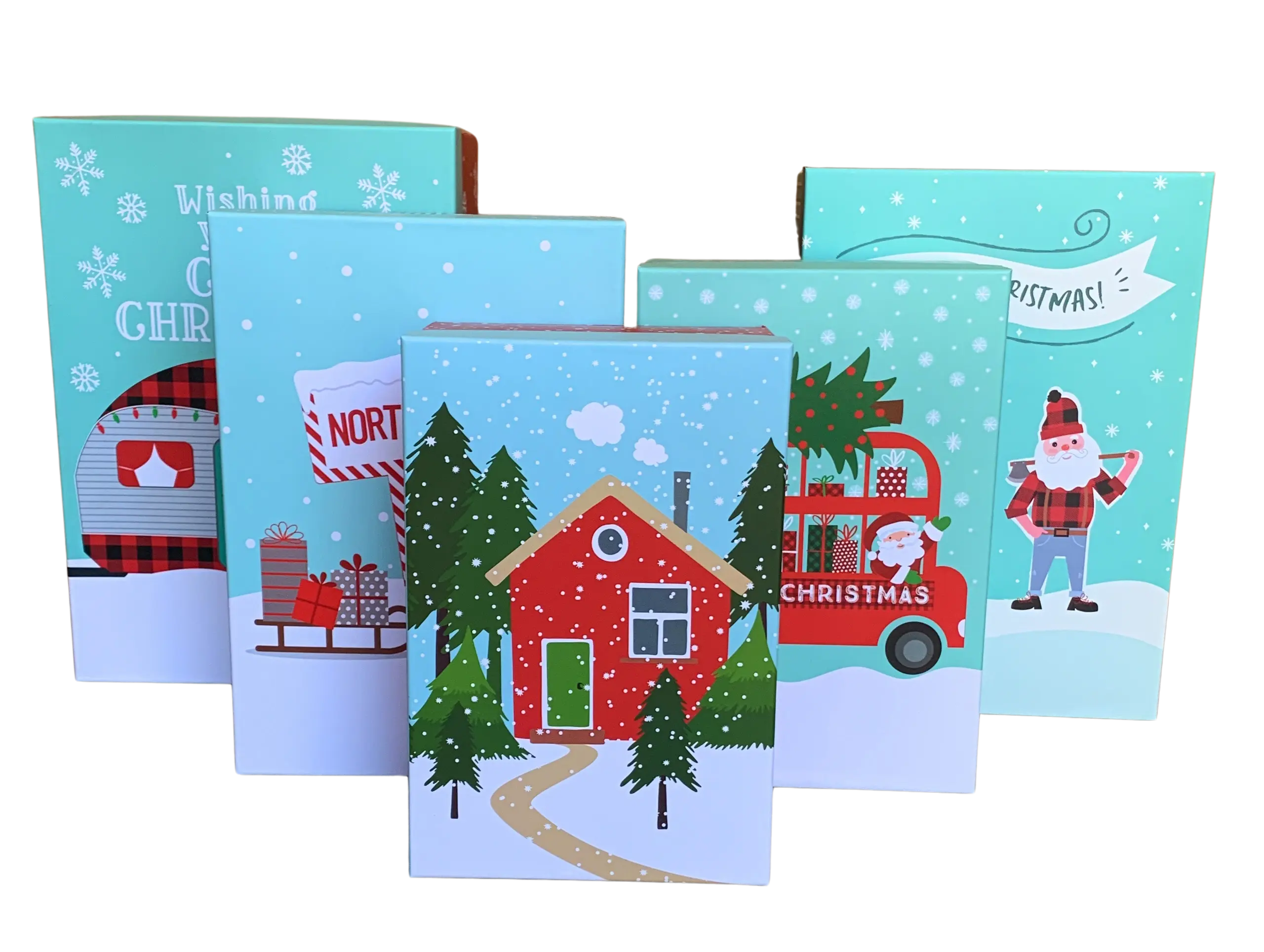 The Seasonal Shop Set of 5 Vintage-Style Christmas Gift Boxes - Stackable for Presents or Decoration