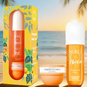 2-Piece Set, SOLO EN IBIZA Body & Hair Fragrance Mist And Body Cream Gift Box For Men And Women, Long Lasting Fragrance, 4 Different Scent, Perfect For Holiday Gifts, Dating, Daily Life, Parties, 3.4 Fl Oz Perfume, 50g Body Cream