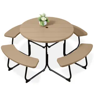 Best Choice Products 8-Person Circular Outdoor Picnic Table w/ 4 Benches, Umbrella Hole, 2000lb Capacity