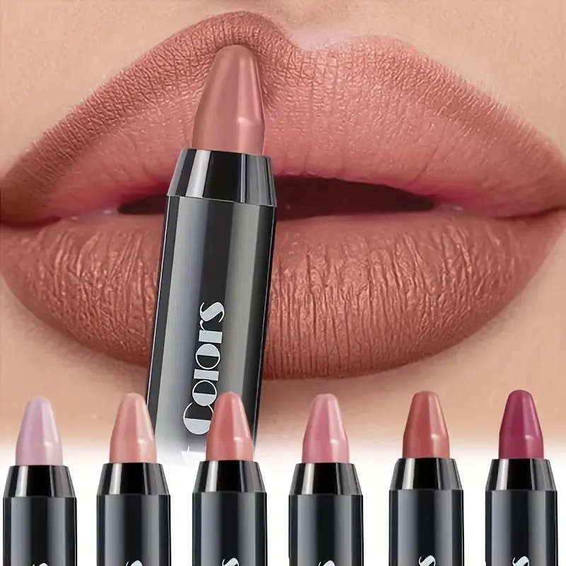 6 Piece Lip Crayon Set - Long Lasting, Waterproof Cosmetic Sticks with a Velvet Matte Finish, Hypoallergenic Liner Stain for Halloween Makeup, Oily Skin, Multi-Pack