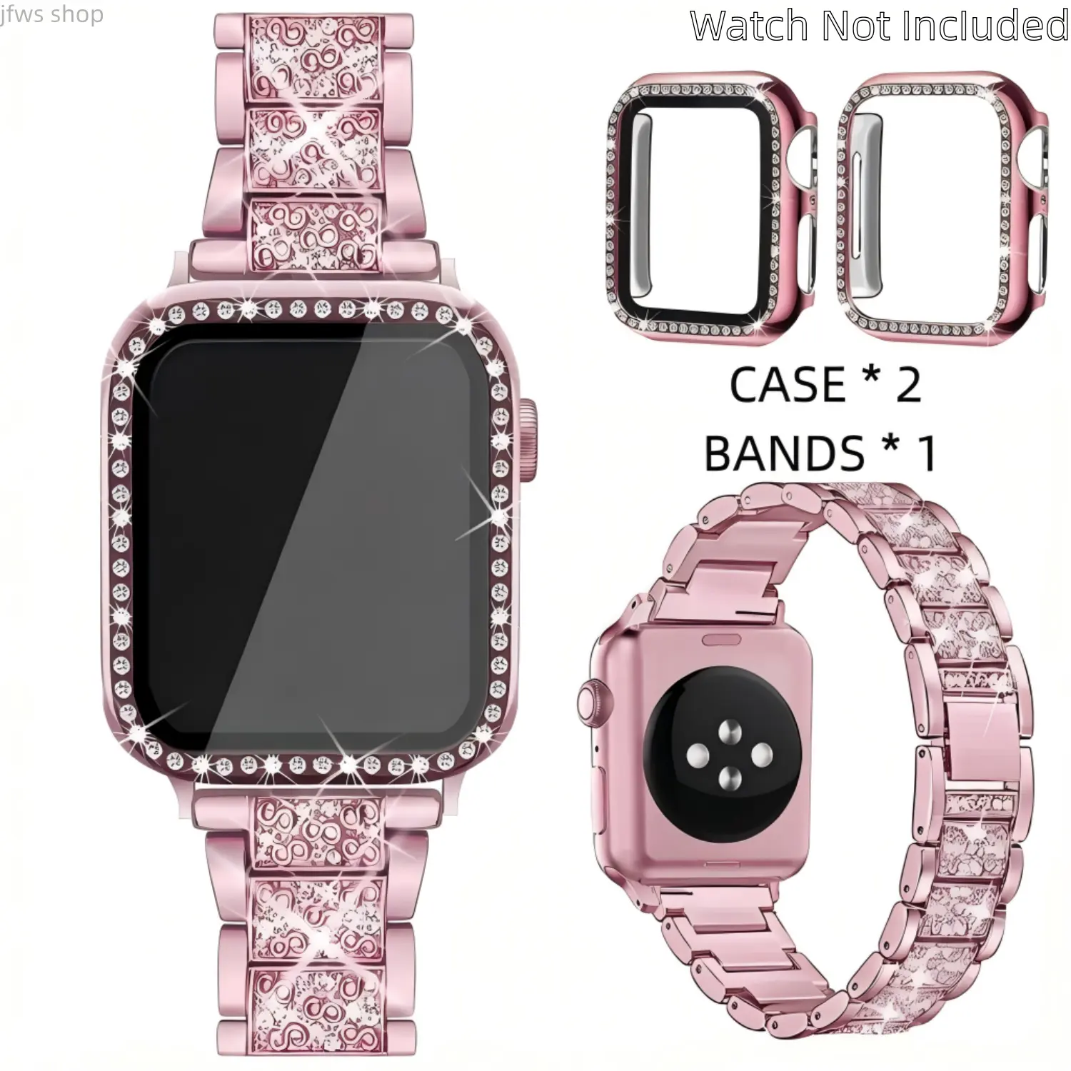 2026 NEW iWatch Band Rhinestone Decor Protective Case Set 1 Count Band 2 Cases Wearable Luxury Jewelry Accessories Compatible With iWatch Series 4 5 6 7 8 9  SE SE2 Ultra Adjustable Strap Elegant Dressy Daily Casual Summer Street Party Style
